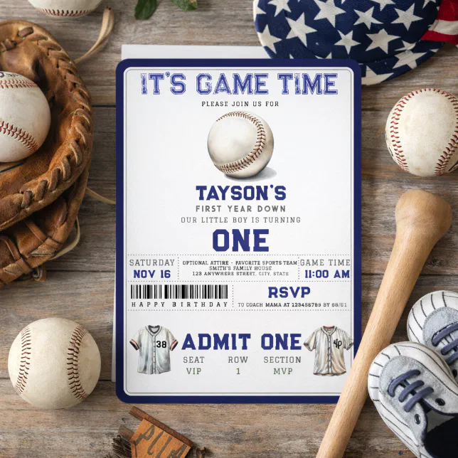 Baseball First Year Down 1st Birthday Invitation | Zazzle