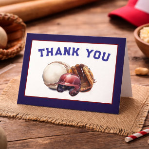 Baseball First Year Down 1st Birthday Letterpress Thank You Card