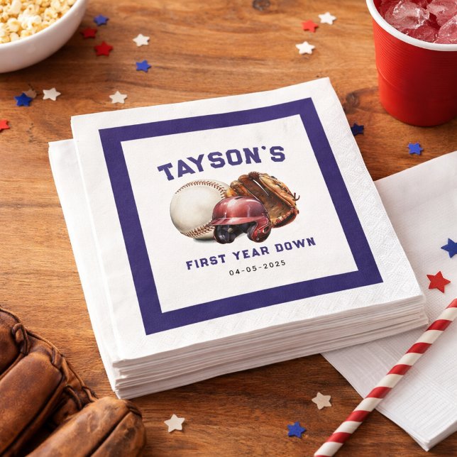 Baseball First Year Down 1st Birthday Napkins (Baseball First Year Down 1st Birthday Paper napkins)
