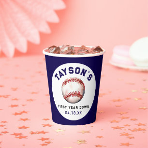 Baseball First Year Down 1st Birthday Paper Cups