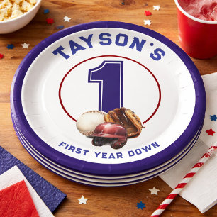 Baseball First Year Down 1st Birthday Paper Plates