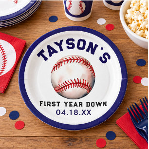 Baseball First Year Down 1st Birthday Paper Plates