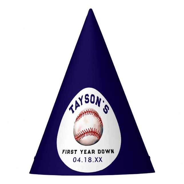 Baseball First Year Down 1st Birthday Party Hat (Front)