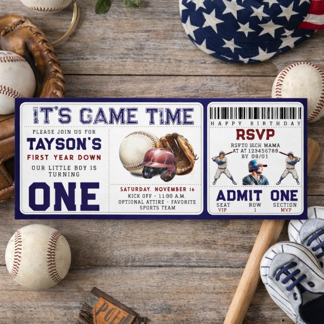 Baseball First Year Down 1st Birthday Ticket Invitation (Baseball First Year Down 1st Birthday Ticket Invitation
)