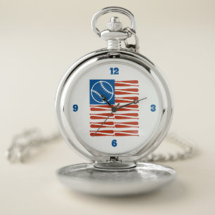 Baseball flag pocket watch