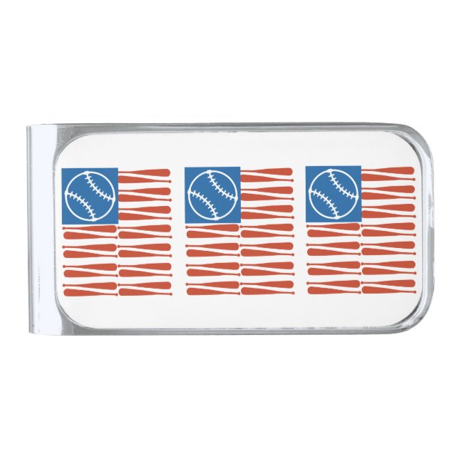 Baseball flag silver finish money clip (Front)