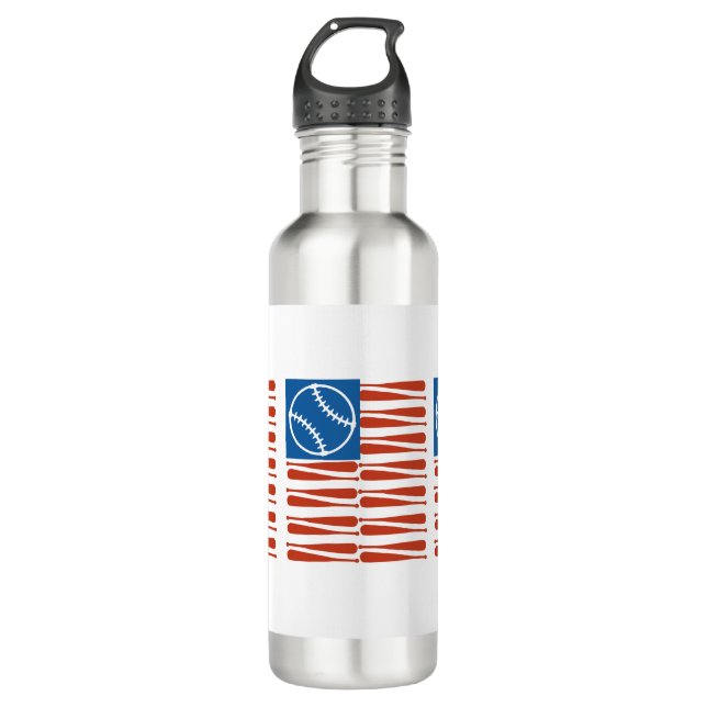 Baseball flag stainless steel water bottle (Front)
