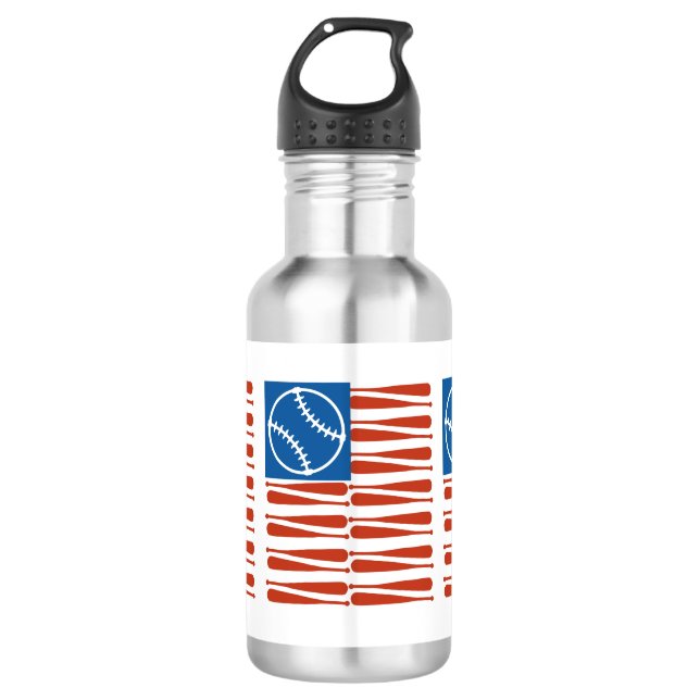 Baseball flag stainless steel water bottle (Front)