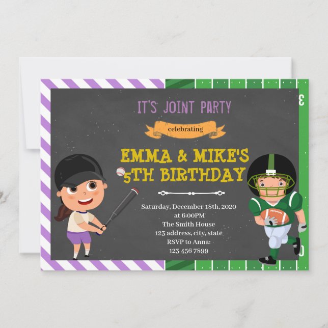 Baseball football joint party invitation (Front)