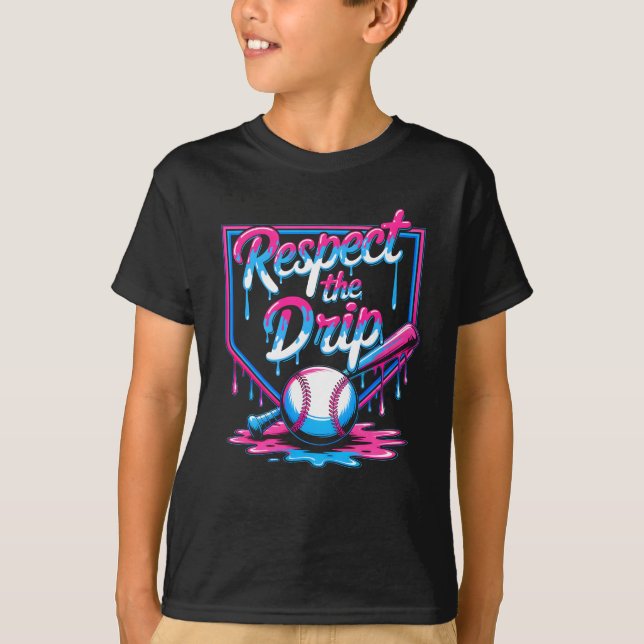 Baseball For Boys Ice Cream Drip Youth Respect The T-Shirt (Front)