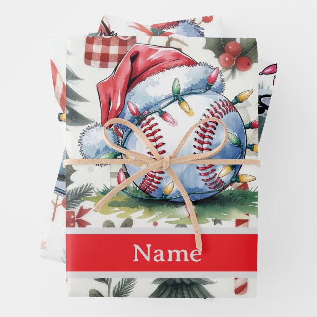 Baseball for Christmas themed Wrapping Paper Sheets (In situ)