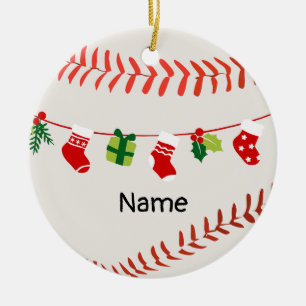 Baseball for Christmas with name for kids  Ceramic Ornament