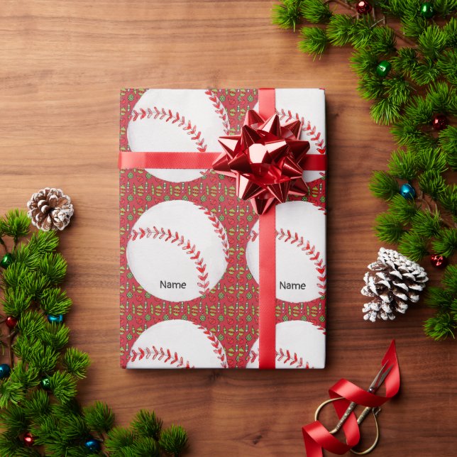 Baseball for Christmas with name for kids   Wrapping Paper (Holiday Gift)