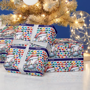 Baseball for Christmas with name for kids Wrapping Paper