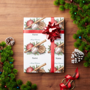 Baseball for Christmas with name for kids   Wrapping Paper