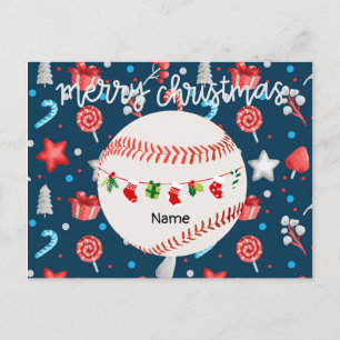 Baseball for Christmas with name Holiday Postcard