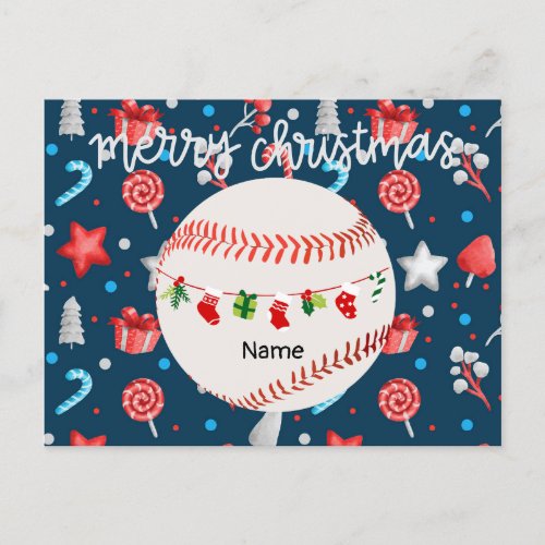 Baseball for Christmas with name  Holiday Postcard