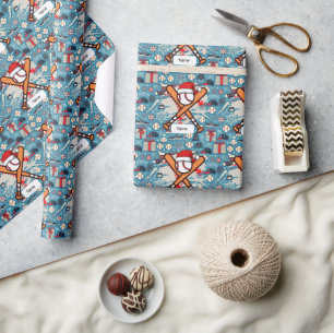 Baseball for Christmas with Santa Hat Wrapping Paper