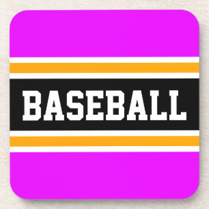 BASEBALL Fun Athletic Pink Orange Black Stripes Beverage Coaster