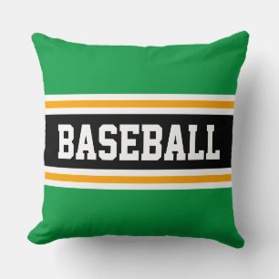 BASEBALL Fun Bright Green Orange Athletic Stripes Throw Pillow