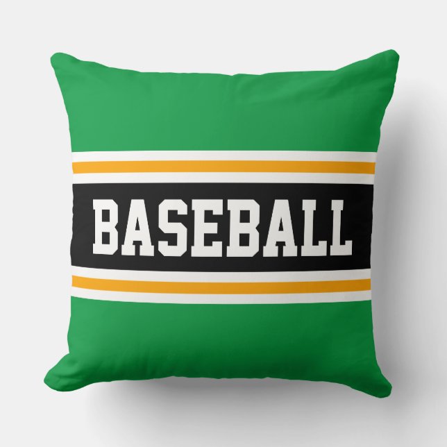 BASEBALL Fun Bright Green Orange Athletic Stripes Throw Pillow (Front)