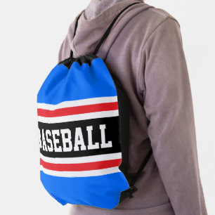 BASEBALL Fun Bright Red White Blue Black Stripes Drawstring Bag