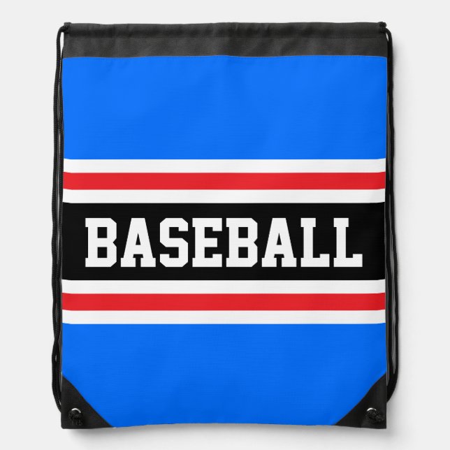 BASEBALL Fun Bright Red White Blue Black Stripes Drawstring Bag (Front)