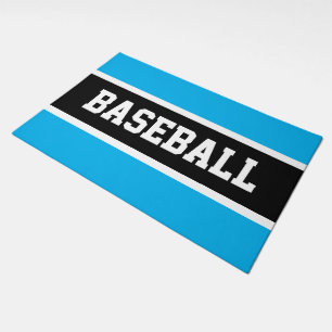 BASEBALL Fun Bright Sky Blue Black White Stripes Doormat
