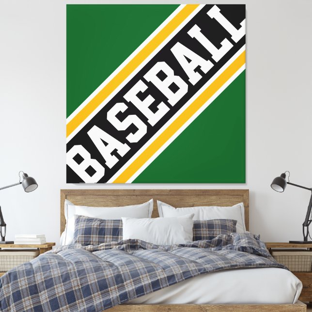BASEBALL Fun Dynamic Green Black Orange Stripes Canvas Print (Insitu(Bedroom))