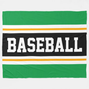 BASEBALL Fun Green Orange Black Athletic Stripes Fleece Blanket
