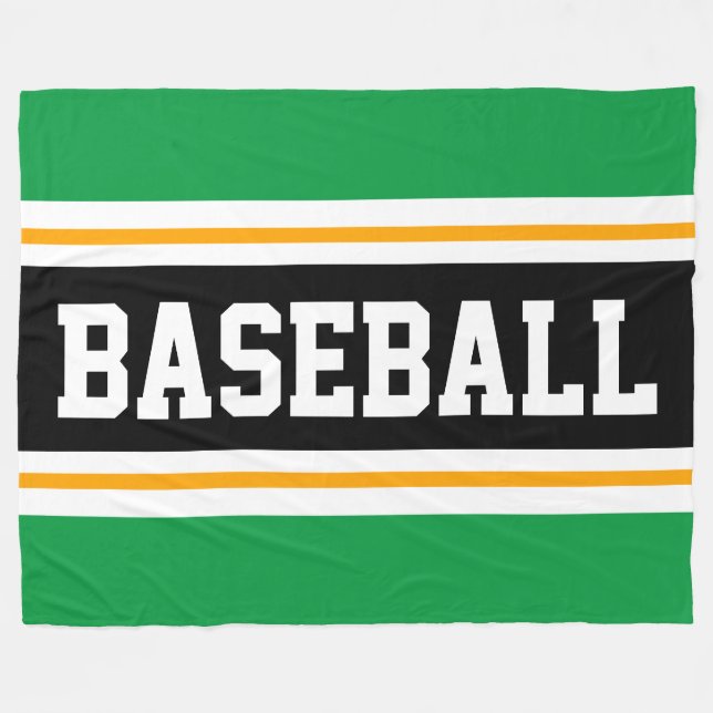 BASEBALL Fun Green Orange Black Athletic Stripes Fleece Blanket (Front (Horizontal))