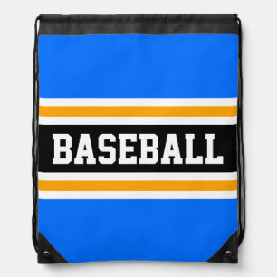 BASEBALL Fun Sporty Bright Blue Black Stripes Drawstring Bag