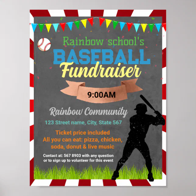 Baseball Raffle Poster Baseball Fundraiser template Poster | Zazzle