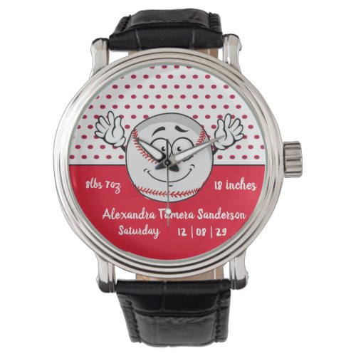 Baseball funny face birth stats Red White  Watch