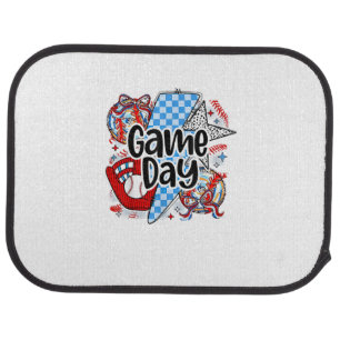 Baseball Game Day Retro Tis The Season Checkered Car Floor Mat