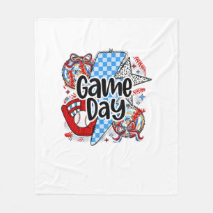 Baseball Game Day Retro Tis The Season Checkered Fleece Blanket