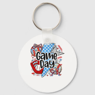 Baseball Game Day Retro Tis The Season Checkered Keychain