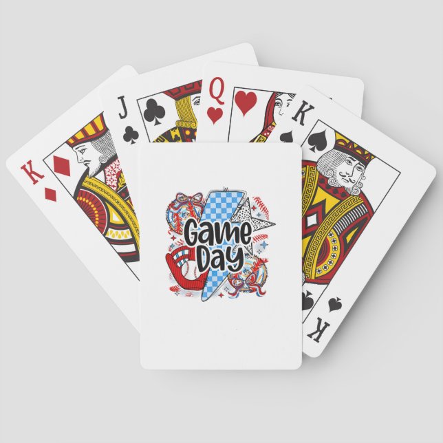 Baseball Game Day Retro Tis The Season Checkered Poker Cards (Back)