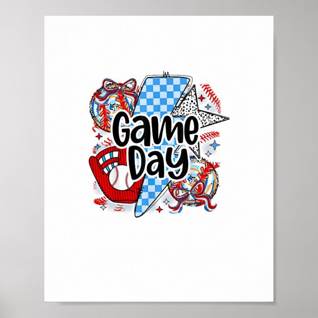 Baseball Game Day Retro Tis The Season Checkered Poster (Front)