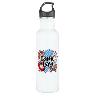 Baseball Game Day Retro Tis The Season Checkered Stainless Steel Water Bottle