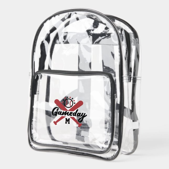 Baseball Game Monogrammed Men Stadium Approved Clear Backpack (Left)