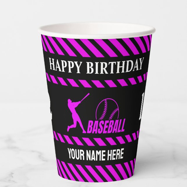  Baseball Game Themed Girls Birthday Paper Cups (Back)
