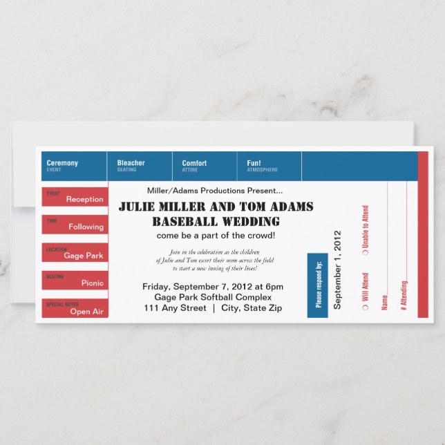 Baseball Game Ticket Wedding Invite (Front)