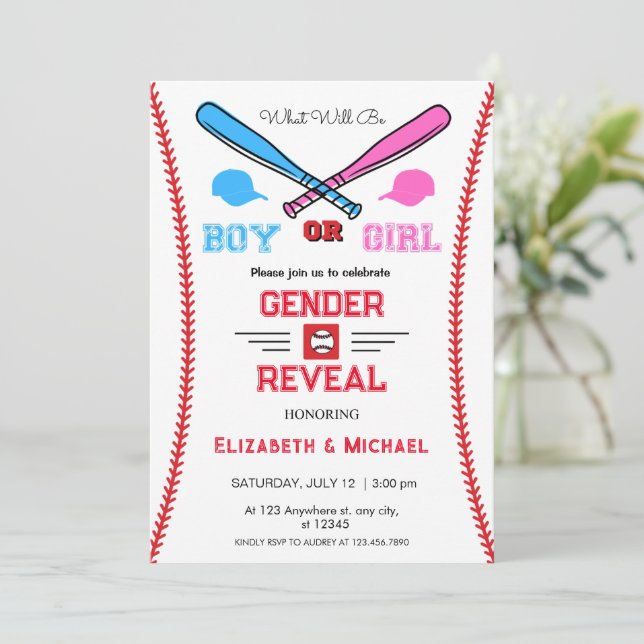 Baseball Gender Reveal invitations (Standing Front)