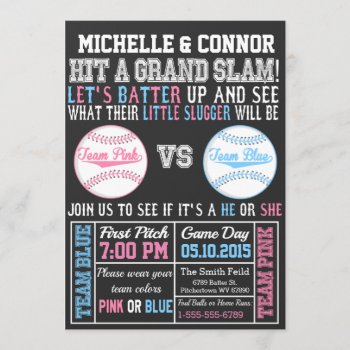Baseball Gender Reveal Party Invitation Chalkboard by TiffsSweetDesigns at Zazzle