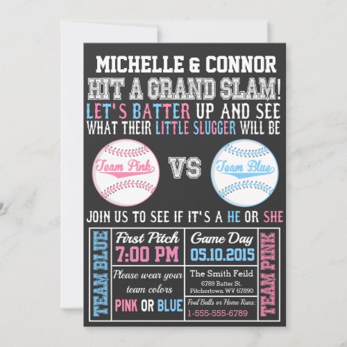 Baseball Gender Reveal Party Invitation Chalkboard