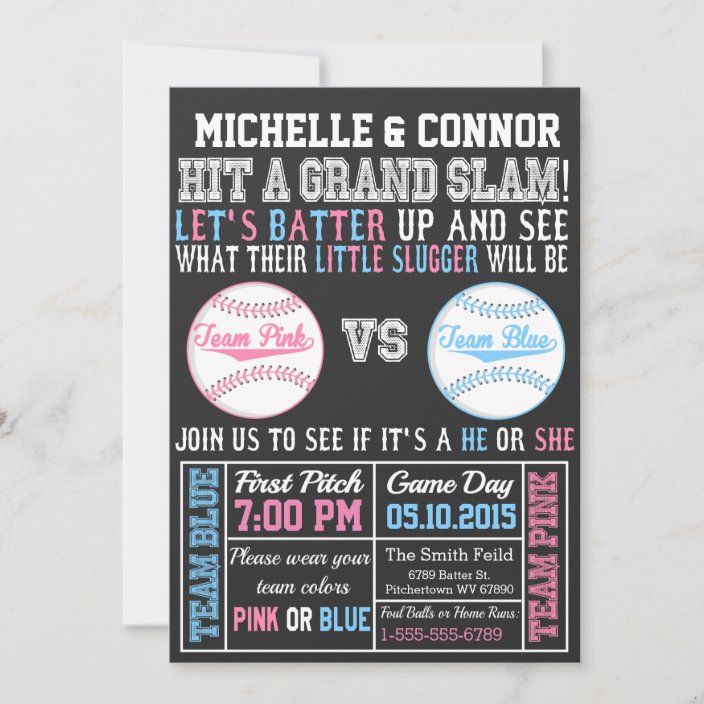 Baseball Gender Reveal Party Invitation Chalkboard Zazzle Com