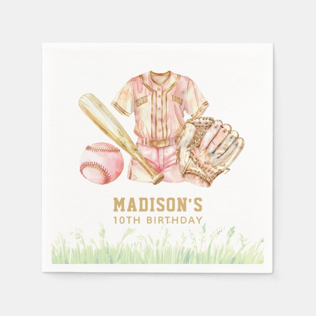 Baseball Girl Birthday Personalized Napkins (Front)