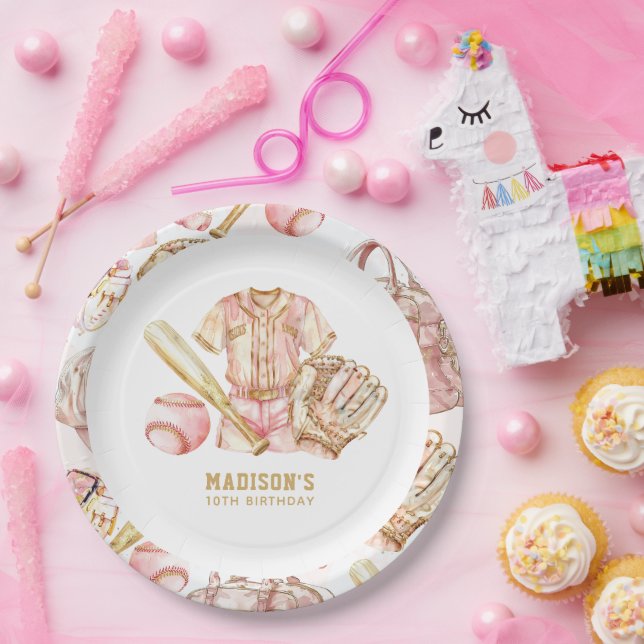Baseball Girl Birthday Personalized Paper Plates (Party)
