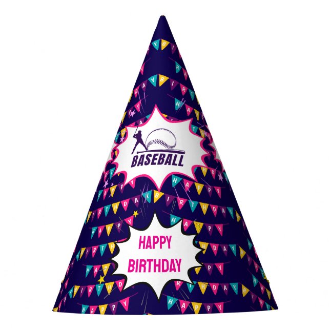 Baseball Girl Player Birthday Party Hat (Front)